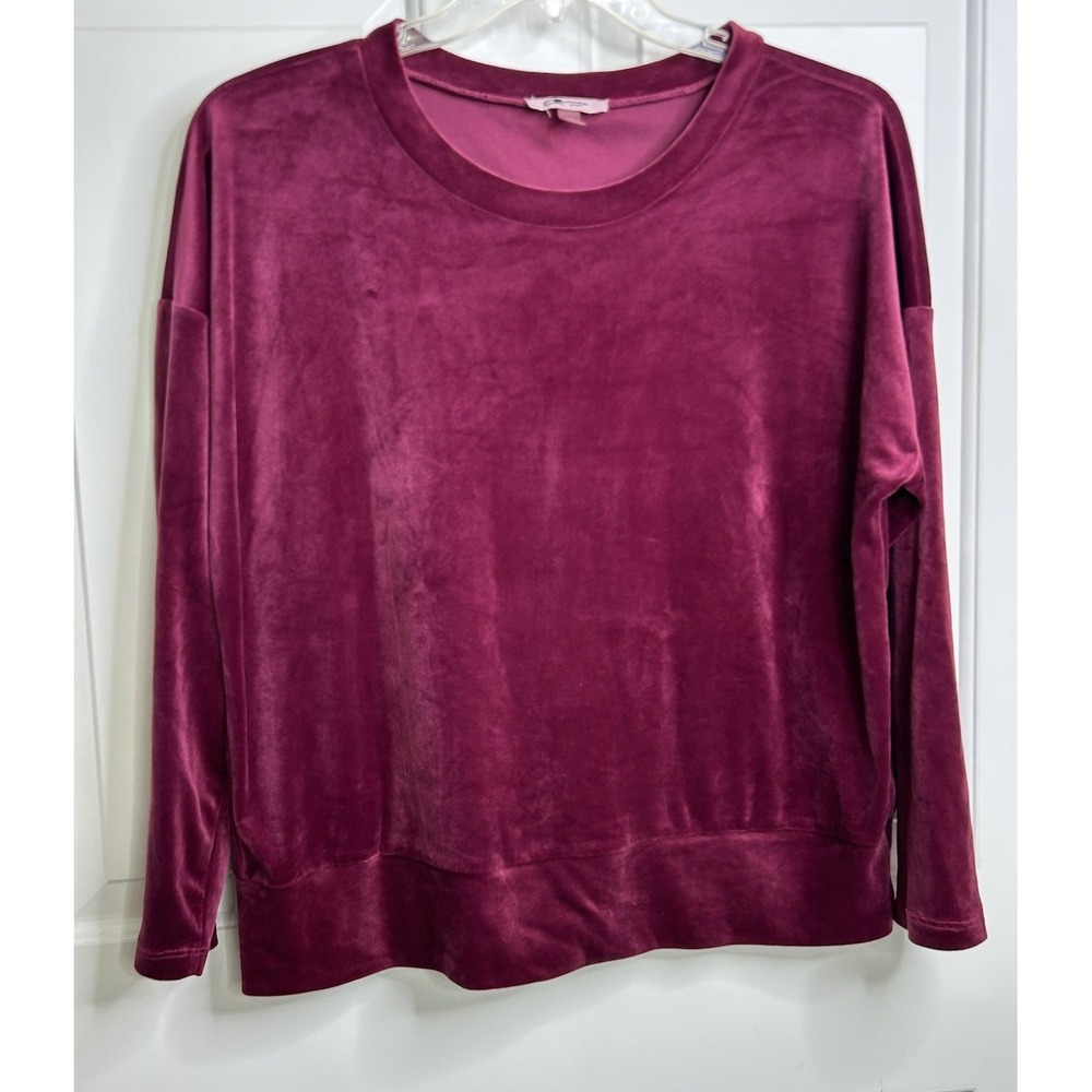 Cable & Gauge Velour Sweatshirt Women's XL Crewneck Pullover Maroon